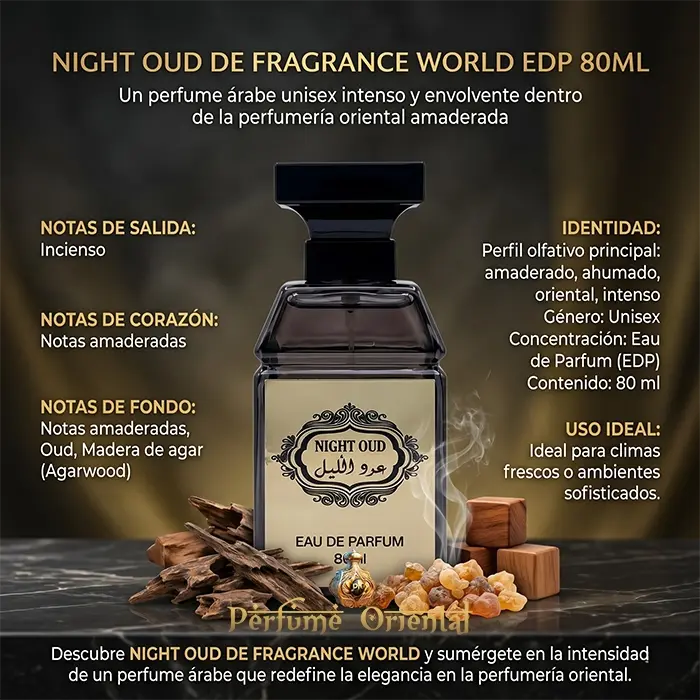 Perfume NIGHT OUD DE FRAGRANCE WORLD EDP 80ML-Unisex - Image 3